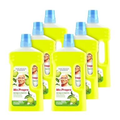 Mr. Propre Nettoyant Liquide Sol Multi-Usages, Grand Format (1L x6), Parfum Bergamote, Élimine Jusqu'à 99.9% Graisse et Saleté, Sans Traces, Fraîcheur Longue Durée