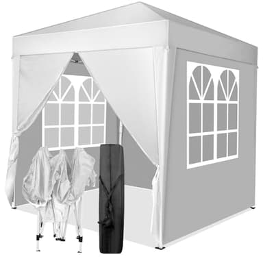 LEADZM 2x2m Tonnelle de Jardin Pliante,Pop-up Barnum,Imperméable,Réglable en Hauteur,Protection UV 50+,avec 4 Côtés Coupe-Vent,Cadres en Acier,Convient pour la Fête, l'extérieur,Patio,Camping,Blanc