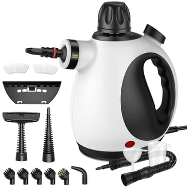 Nettoyeur Vapeur Portable, Nettoyeur à Vapeur Portatif Polyvalent avec Verrouillage de Sécurité et 14 Accessoires pour la Salle de Bain, les Fenêtres la Cuisine(Noir&Blanc)