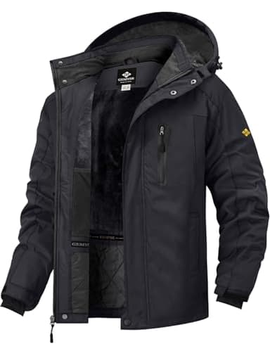 GEMYSE Homme Veste de Ski Imperméable de Montagne Manteau d'hiver Extérieur en Polaire Coupe-Vent avec Capuche(Noir Pur,M)