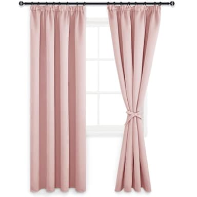 DWCN Lot de 2 Rideau Occultant avec Cravates Rideaux 140x245cm, Rose Pâle Rideau Thermiques Galon Fronceur Rideau Thermique Isolant Anti Froid Intérieurs pour Cuisine Salon Chambre