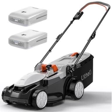 Litheli Tondeuse à Gazon sans Fil 37cm, 2X 20V Batteries 4.0Ah, Hauteur Réglable 25-75mm, Bac 40L, Tondeuse à Gazon Batterie pour Pelouses jusqu'à 300m²