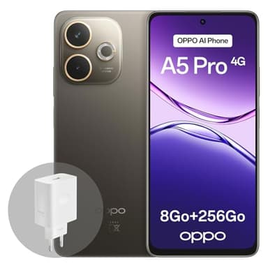 OPPO A5 Pro 4G 8Go RAM + 256Go ROM, Smartphone débloqué avec IA, écran 6,67 Pouces 90 Hz, Appareil Photo 50 Mpx avec autofocus, Batterie 5800 mAh, IP69, Black Brown (Chargeur SUPERVOOC 45 W Inclus)