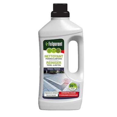 Fulgurant - Nettoyant Pierres et Béton, Ecocert 100% naturel, Nettoie, Dégraisse, Restaure et uniformise l'aspect satiné des murs, sols et plans de travail, 1L