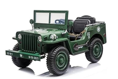FINOOS Véhicule Voiture électrique Enfant J.E.E.P Willy's Army 24V, 3 Places, avec télécommande 2,4 GHz, 4 x Moteur 24V 200W (Vert Matcha)