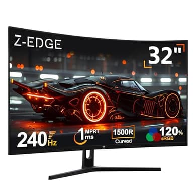 Z-Edge Ecran Pc Gamer Incurvé 32'' 240 Hz, 1ms, FreeSync, 1080P, Moniteur Gaming Lunette Ultra Fine, 1500R VA, Inclinaison Réglable, 2*HDMI2.0 & 2*DP1.4, RGB Lumière Respiratoire (Câble HDMI Inclus)