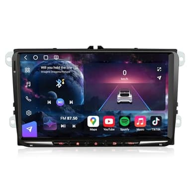 Erisin 9" 8-Core 8GO+128GO Android 14 Autoradio GPS pour VW Golf 5/6 Passat B6 B7 Polo 6R T5 Touran Caddy Tiguan Seat Skoda Navigateur Bluetooth 5.1 CarPlay Android Auto Dab+ WiFi 4G RDS DSP USB OPS