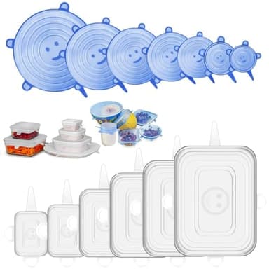 Couvercle Extensible en Silicone - 12 Pièces Alimentaire Sans BPA, Différentes Tailles, Réutilisable et Étirable pour Bocaux, Bols, Bouteilles
