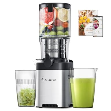 AMZCHEF Extracteur De Jus Avec Deux Tarières Pour Un Remplissage Et Mastication Mains Libres - Extracteur Jus Avec Ouverture De 135 Mm Et Grande Capacité Pour Les Fruits Et Légumes Entiers