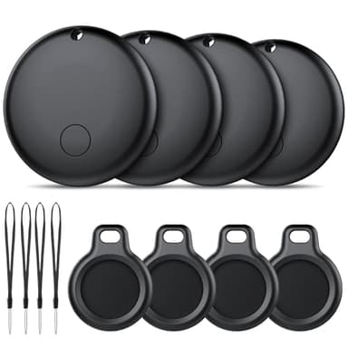 Android Smart Tag, Traceur Lot de 4, Fonctionne avec l’app Google Localiser (Uniquement Android), Équipé d'un Étui de Protection, IP68 Imperméable, pour Les clés/Portefeuilles/Valises, Noir