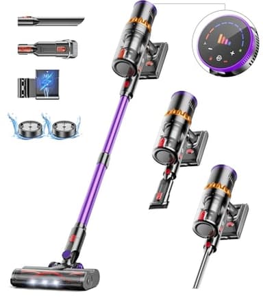 CHEBIO 550W/45000Pa Aspirateur Balai sans Fil, 70 Mins Aspirateur sans Fil Puissant avec LED Écran Tactile et Brosse Anti-Emmêlement, 1,5L Aspirateur Balai pour Les Poils d'animaux/Tapis/Sols Durs