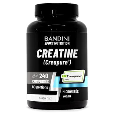 Bandini® Creatine CREAPURE® Monohydrate 240 Comprimés 3000mg par dose - Entraînement, Sport, Gymnastique et de Pré-Entraînement - Monohydrate de Créatine pour l'ATP et la Récupération - 100% Vegan