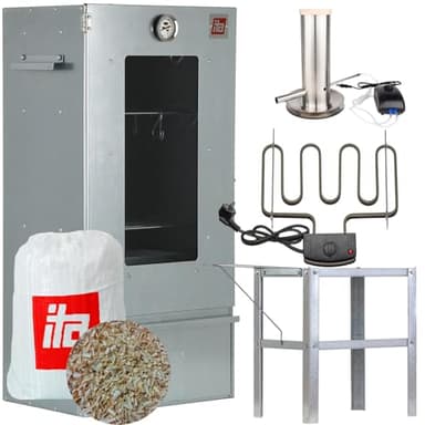 ITA Fumoir Électrique 7000 - Ensemble Smoker avec Chauffage, Table, Générateur de Fumée - Armoire de Fumage avec Fenêtre & Thermomètre - Acier Alliage - Qualité UE, Direct du Fabricant