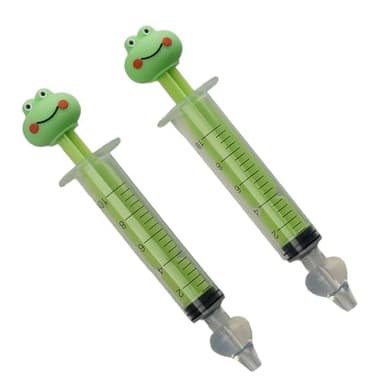 Thermobaby - Lot de 2 Seringues Nasales Bébé - Pipette Nez Bébé - Nettoyage Efficace - Réutilisable - Format Ludique - Embout Souple en Silicone sans BPA - 10 ml - Grenouille