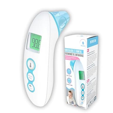 Thermomètre Infrarouge Auriculaire et Frontal: Contrôle de Température Facile et précise pour Adulte et Enfant. Ecran LCD affichage indicateur couleur.