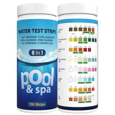 AKSBTEC 8 en 1 Bandelette Sel Piscine Bandelette Piscine Testeur Sel Piscine Test Sel Piscine Pour Piscines& Spas -Bandelettes Test Sel Piscine Testez Sel, Brome, Chlore, Ph, Alcalinité...