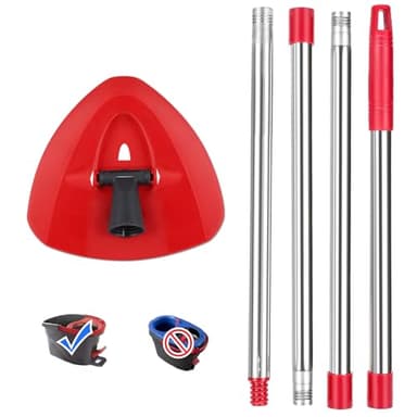 Tête de Balai rotative Rouge avec poignée pour Balai à Franges Viledar Turbo Spin 2en1| 3en1, Disque de Rechange Triangulaire pour Balai à Franges Turbo Smart/EasyWring&Cleaning