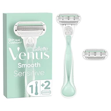 Gillette Venus Smooth Sensitive Pour Femmes, 1 Manche Pour Rasage Manuel, 2 Recharges Avec 3 Lames Et Une Bande Lubrifiante Pour Protéger La Peau Sensible