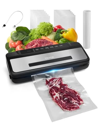 VEVOR Machine Sous Vide Alimentaire, 120 W, Machine à Emballer Mise Sous Vide Aliments 80 kPa, Appareil de Scellage à Air Automatique Multifonctionnelle Compacte 7 en 1 avec Coupeur Intégré, 10 Sacs