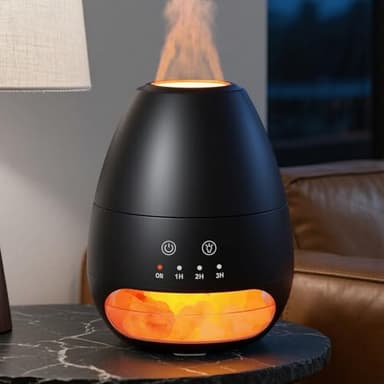 Diffuseur d'huiles Essentielles avec Lumière Effet Flamme et Lampe de Sel de l'Himalaya Humidificateur Ultrasonique Diffuseur d'aromathérapie Arrêt Automatique pour la Maison Bureau Cadeau- 100ml Noir
