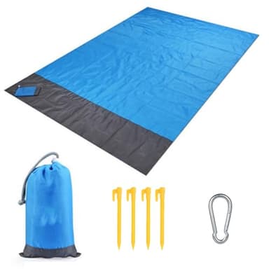 DHWEKU Tapis de Plage 210 x 200cm Anti Sable, Couverture de Plage Large Imperméable Compact Natte de Plage pour Plage, Camping, Picnic, Voyage (Bleu)