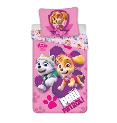 BrandMac Parure de Lit Rose Pat' Patrouille, Housse de Couette Enfant Réversible 140x200 cm + Taie d'oreiller 63x63 cm, 100% Polyester