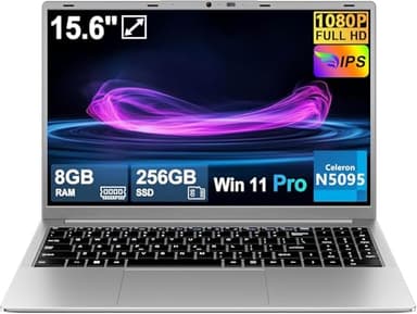 2025 Ordinateur Portable 15.6 Pouces Celeron N5095 Win11 Pro 8Go RAM 256Go SSD Extension1To 5G WiFi 1920x1080 FHD PC Portable avec Souris sans Fil qwerty Clavier avec AZERTY Membrane du Clavie-Silver