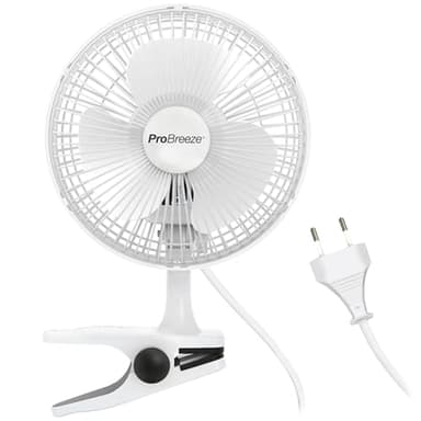 Pro Breeze Mini Ventilateur à Pince - 2 Vitesses, 15 cm - Ventilateur de Table avec Clip, Petit, Portable, Silencieux, Rotation 360° - Pour Maison, Table, Bureau - Blanc