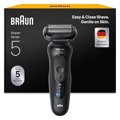 Braun Rasoir Electrique Homme Series 5 52-N1000SI Noir, Etanche, Lames Flexibles Pour Raser Doucement Visage et Barbe, 2 Modes De Rasage, Coffret Avec Brosse De Nettoyage, Emballage En Carton