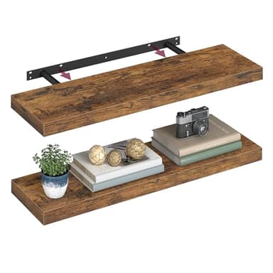 VASAGLE Étagères Murales, Lot de 2, Tablettes Flottantes, 20 x 80 x 3,8 cm, Étagères Suspendues pour Cadres Photo, Décoration, Rangement pour Salon, Bureau, Cuisine, Marron Rustique LWS028B01