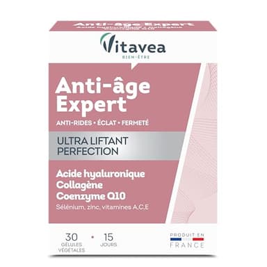 Vitavea - Anti Age/Rides Expert Ultra Liftant - Complément Alimentaire Eclat, Fermeté - Acide Hyaluronique, Collagène, Coenzyme Q10, Zinc - 30 gélules - Cure de 15 jours - Fabriqué en France