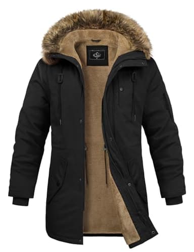 Xnova Blouson Homme Hiver Longue Parka Chaud Doublée en Polaire Épaissir Veste Zippée Militaire Cargo d'Extérieur Thermique Manteau Coupe Vent en Coton à Capuche, Noir, XL
