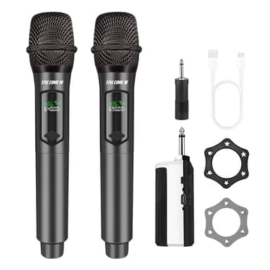 Talomen Microphone sans fil professionnel,système de dual microphone à 2.4 GHz Karaoké Dynamique Rechargeable avec Récepteur,160ft Ext,Idéal pour Karaoké,Chants,Fêtes,Soirées,DJ,Églises,Mariages,K60-2