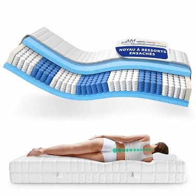 AM Qualitätsmatratzen - Matelas à Ressorts ensachés 80x200 cm Ferme - 7 Zones de Confort - Housse Respirante et Lavable - Matelas 80 x 200 cm 24 cm epaisseur - 80/200 - Matelas orthopédique