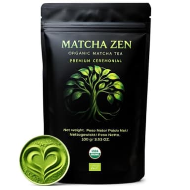 Thé Matcha Cérémonielle Premium Bio 100 g | 100% Écologique | Thé Vert en Poudre Organique | Matcha en Poudre pour Cérémonie Traditionnelle, Eau & Latte | MATCHA ZEN