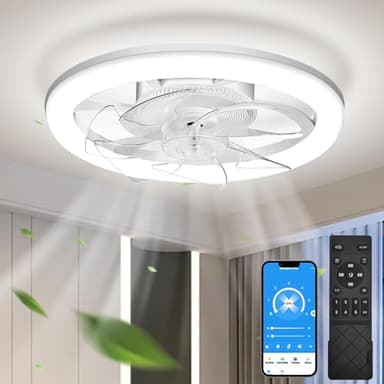 EKDADL Ventilateur de plafond silencieux de 50 cm avec lumières,Réversible ventilateur de plafond fermé avec télécommande,6 vitesses de vent,3 températures de couleur en option