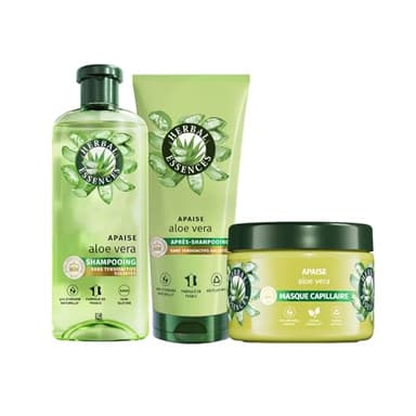 HERBAL ESSENCES - Sans Sulfate - Shampoing 250ml + Après-Shampoing 200 ml + Masque 500ml Aloe Vera - Apaise, Hydrate, Nettoie et Nourrit Les Cheveux Très Secs - Parfum Jasmin
