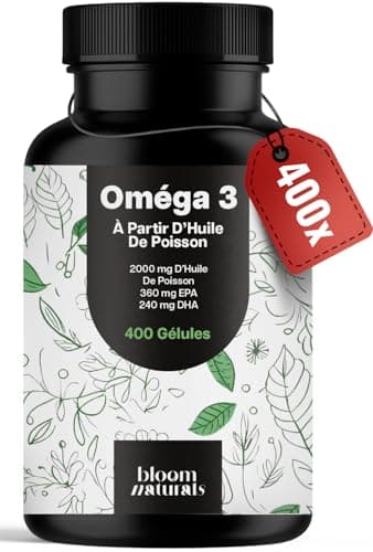 Omega 3 DHA EPA – 400 Gélules – 2000 mg d’Huile de Poisson par Portion – 360 mg EPA & 240 mg DHA – Sans Arrière-Goût de Poisson – Produit en Allemagne – Oméga 3 Gélules Fish Oil