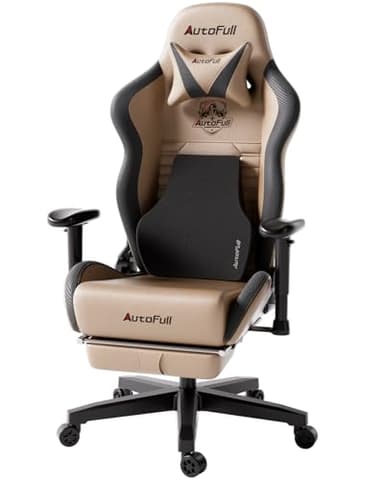 AutoFull Chaise Gaming Fauteuil Gamer Ergonomique Chaise Gamer Cuir PU Chaise De Bureau, Hauteur D'assise et Inclinaison du Dossier Réglables,Appui-tête et Support lombair, Repose-Pieds,Marron