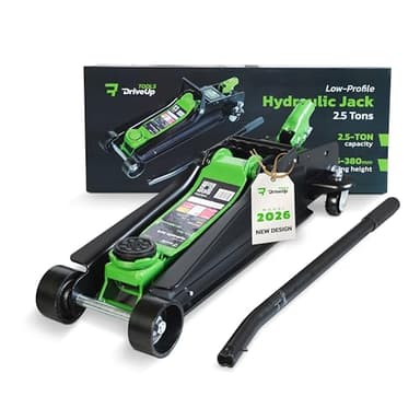 DRIVEUPTOOLS Cric hydraulique compact de 2,5 tonnes à profil bas – Portée de levage de 8,5 à 38,1 cm – Cric de voiture en acier robuste pour voitures et VUS – Outil fiable de garage et d'atelier de
