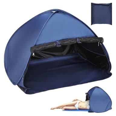 Yaskyly Tente de Plage SPF50++ Abri Soleil Pop Up Automatique Mini Tentes Protection UV Abri de Plage Instantané avec Sac de Rangement Tente D'appui-tête de Camping Légère et Étanche (Bleu Marine)