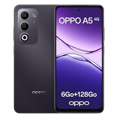 Oppo A5 4G 6Go RAM + 128Go ROM, Smartphone débloqué avec IA, écran 6,67 Pouces 90 Hz, Appareil Photo 50 Mpx AF, Batterie 6000 mAh, IP65, Charge Rapide SUPERVOOC 45 W, Midnight Purple