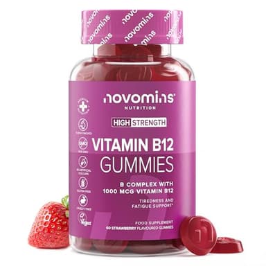 Vitamine B12-1000 mcg B12 Vitamine - Complément Alimentaire Vitamine B Complex avec B1, B2, B6, B12, Biotine - Sans Gluten Vitamine B - Gummies Multivitaminés - 60 Gummies - Novomins