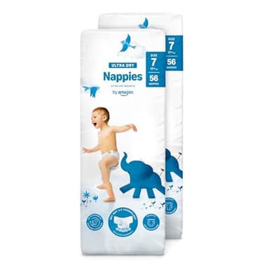 by Amazon Couches Ultra Absorbantes – Taille 7 (17 kg et plus) – 112 couches (lot de 2 x 56) – (anciennement une marque Mama Bear, même produit)