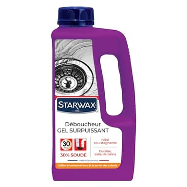 STARWAX-Déboucheur Gel Surpuissant -Idéal en Cas d'eau Stagnante -Cuisine et Salle de Bains-Agit en 30 min-Formule Gélifiée Concentrée en Soude Caustique à 30% -Fabriqué en France -1L = 2 Débouchages