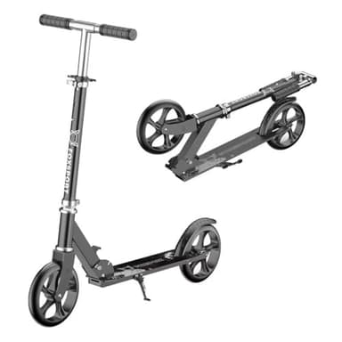 FOXSPORT Trottinette pliable, Scooter pour adultes, Trottinette à pédales Kickscooter Trottinette de ville - réglable en hauteur, roues de 200 mm (Noir)