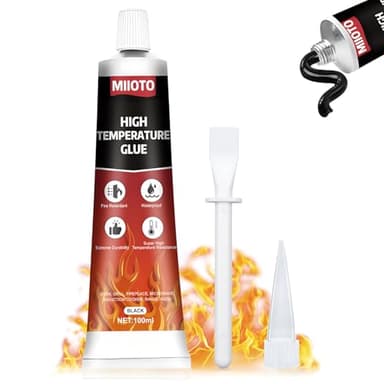 Miioto 100ml Colle Haute Temperature, Silicone Haute Temperature, Colle Haute Temperature Four, colle pour Vitre Four pour Cheminée, Micro Ondes, Cheminées, Grils, Hotte Aspirante, Durcissement Rapide
