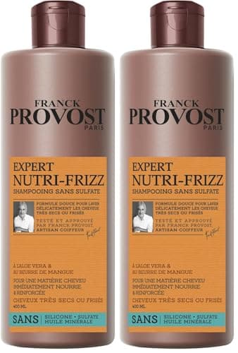 Franck Provost EXPERT NUTRI-FRIZZ Shampoing professionnel sans sulfate pour cheveux secs ou frisés (Lot de 2)