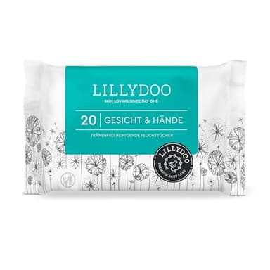 Lingettes visage et mains LILLYDOO, 20 pièces, tissu 100% sans plastique et sans parfum