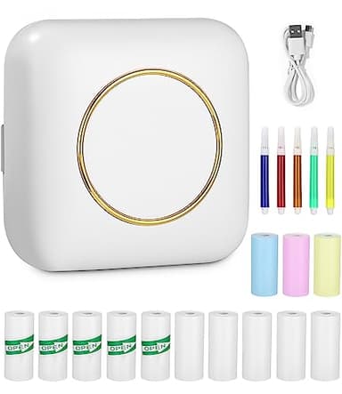 heuchaey Imprimante Portable,Mini Imprimante Photo Portable,avec 13 Rouleaux de Papier Thermique,Bluetooth Imprimante Thermique pour iOS,Android,imprimante sans Encre pour Photo,Étiquettes,Memo